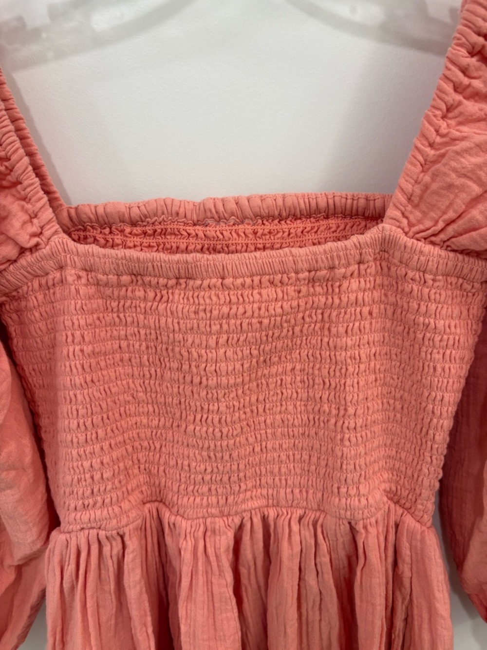 Quince 100% Organic Cotton Coral Gauze Smocked Square Neck Midi Dress Size XS - Picture 10 of 13